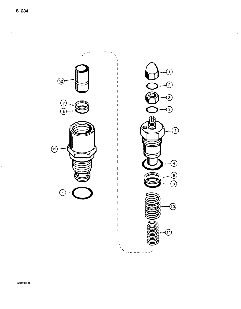 Схема запчастей Case 1080B - (8-234) - MAIN RELIEF VALVES, FOUR SPOOL CONTROL VALVES (08) - HYDRAULICS