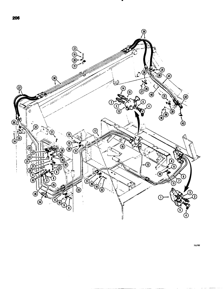 Схема запчастей Case 1845 - (206) - AUXILIARY HYDRAULIC CIRCUITS, LOADER ARM AND REAR HYDRAULIC CIRCUITS WITH SELECTOR VALVE (35) - HYDRAULIC SYSTEMS