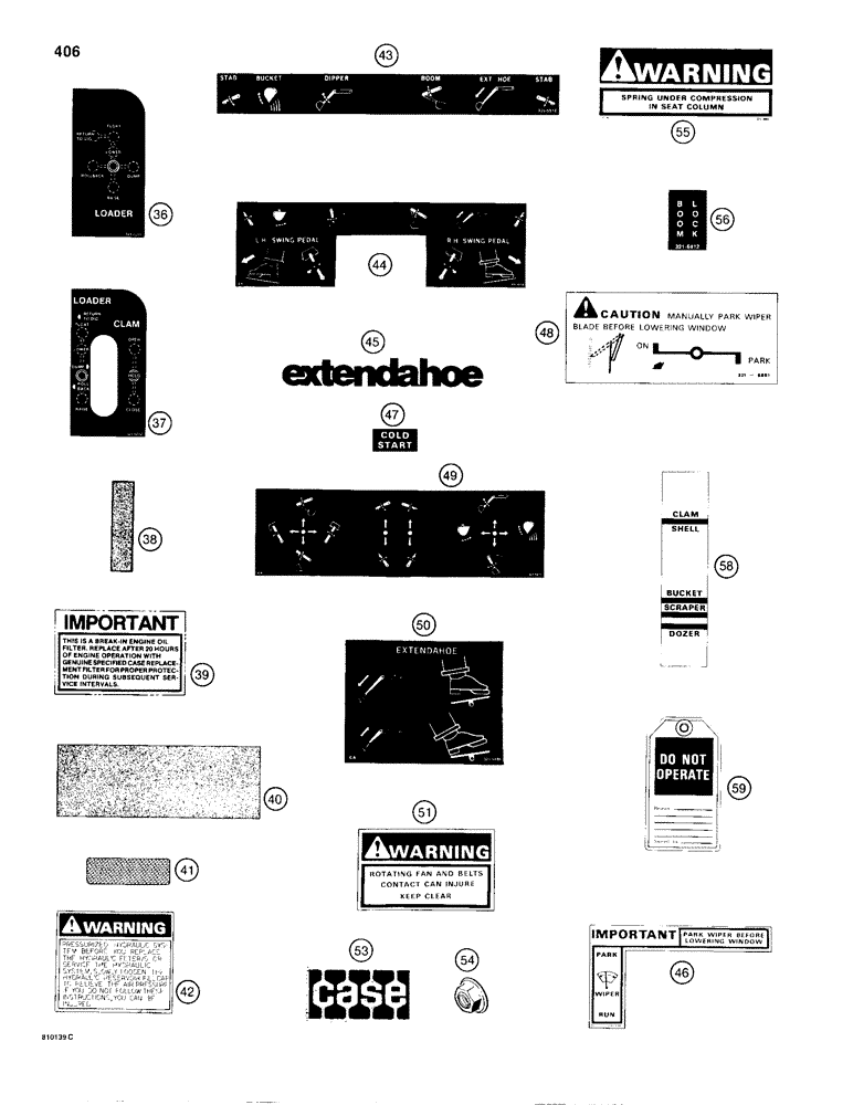 Схема запчастей Case 680H - (406) - DECAL KIT, USED ON MODELS WITH BLACK AND YELLOW COLOR SCHEME (09) - CHASSIS/ATTACHMENTS