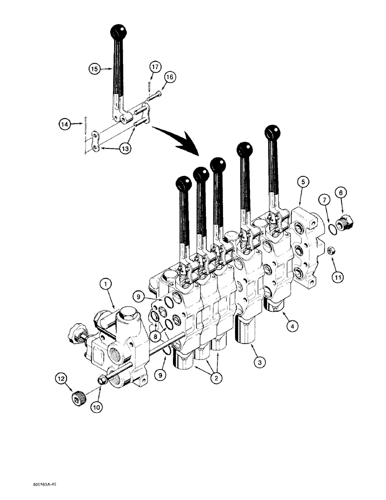 Схема запчастей Case 480F LL - (8-106) - PTO AND THREE-POINT HITCH CONTROL VALVE (08) - HYDRAULICS