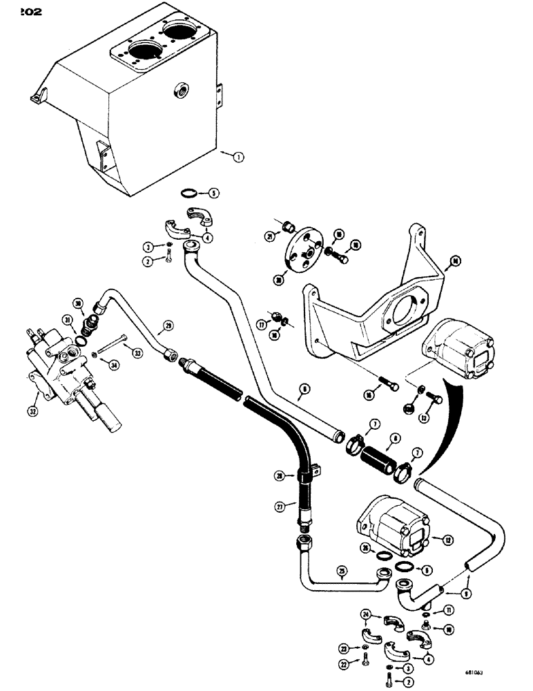 Схема запчастей Case 680CK - (202) - EQUIPMENT HYD., PUMP SECTION & PRESSURE LINE HYD., *USED BEFORE TRACTOR S.N. 9101905 (84) - BOOMS, DIPPERS & BUCKETS