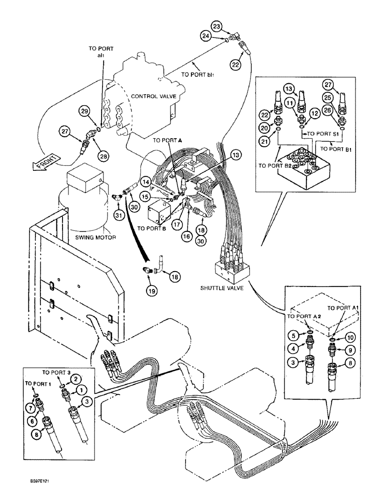 Схема запчастей Case 9020B - (8-034) - SWING CONTROL LINES (08) - HYDRAULICS