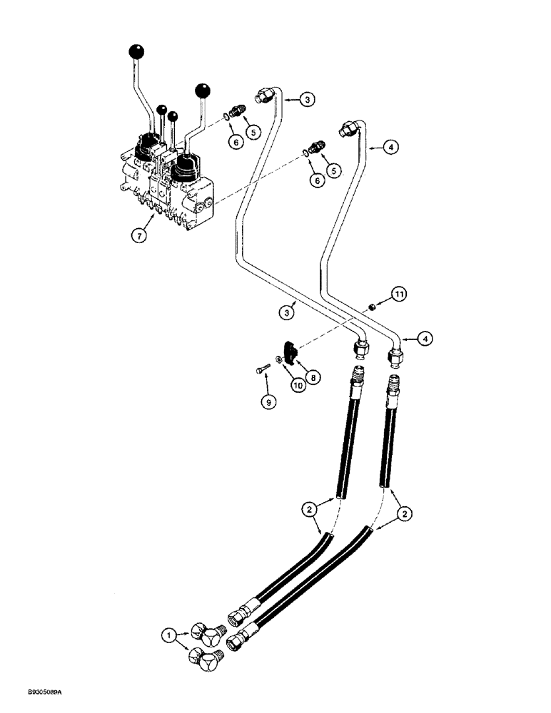 Схема запчастей Case 560 - (8-044) - BACKHOE CONTROL VALVE SUPPLY AND RETURN LINES, D100 BACKHOE (08) - HYDRAULICS