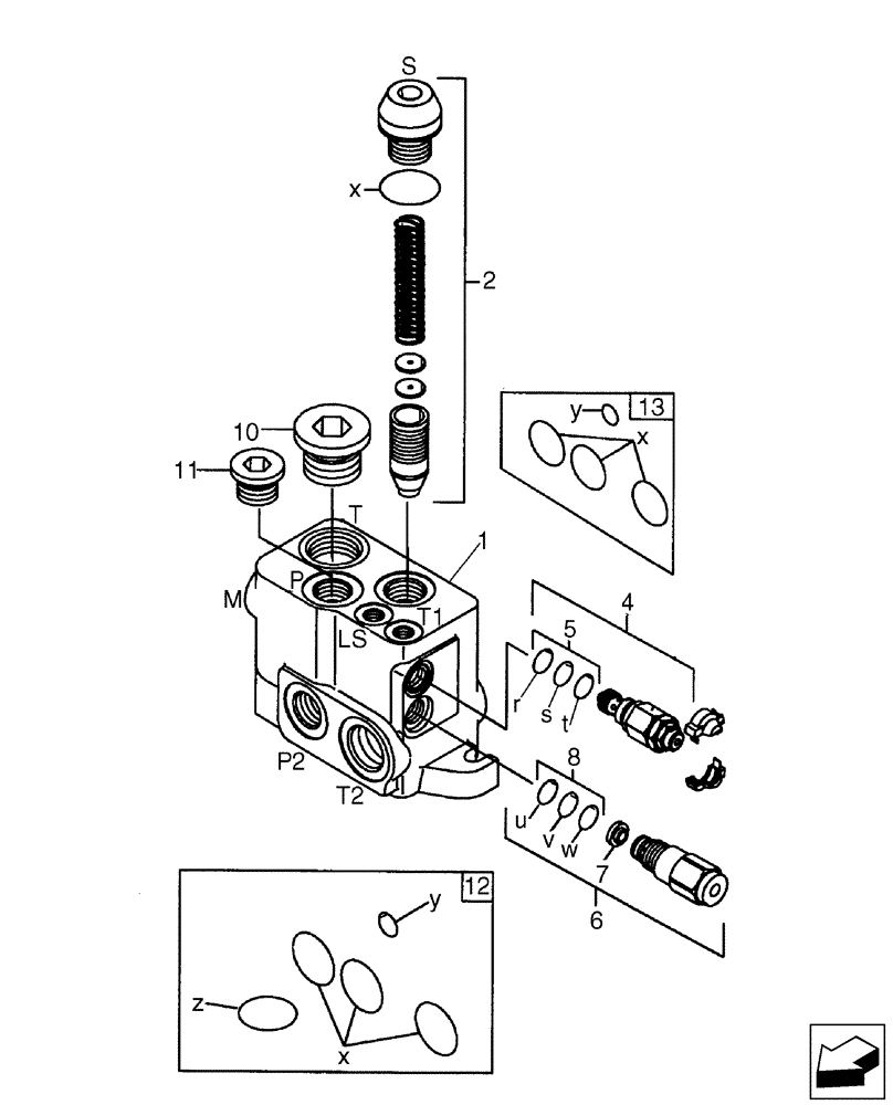 Схема запчастей Case 580SM - (35.150.05[01]) - 84157942 VALVE SECTION - INLET (WITH PILOT CONTROLS) (580SM+) (35) - HYDRAULIC SYSTEMS