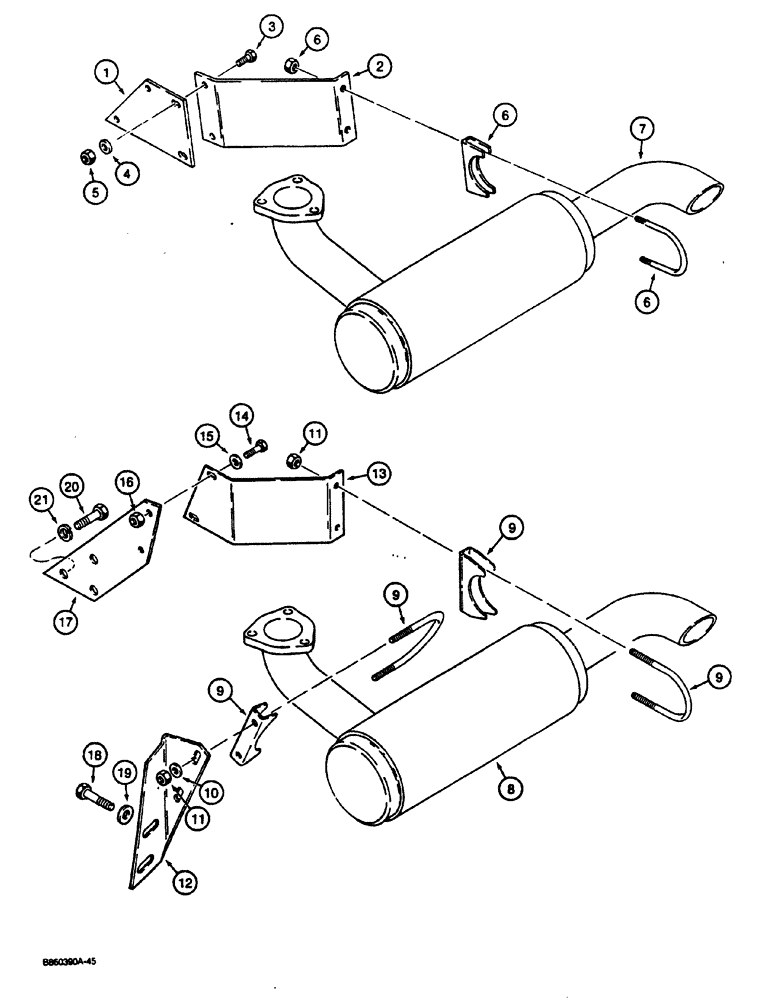 Схема запчастей Case CASE - (2-08) - MUFFLER AND EXHAUST SYSTEM PRIOR TO PIN JAF0003587 (02) - ENGINE