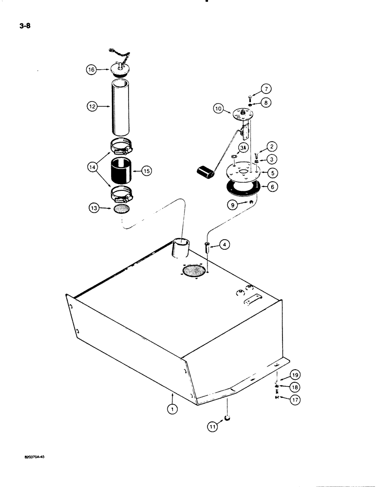 Схема запчастей Case W18B - (3-08) - FUEL TANK AND SENDER (03) - FUEL SYSTEM