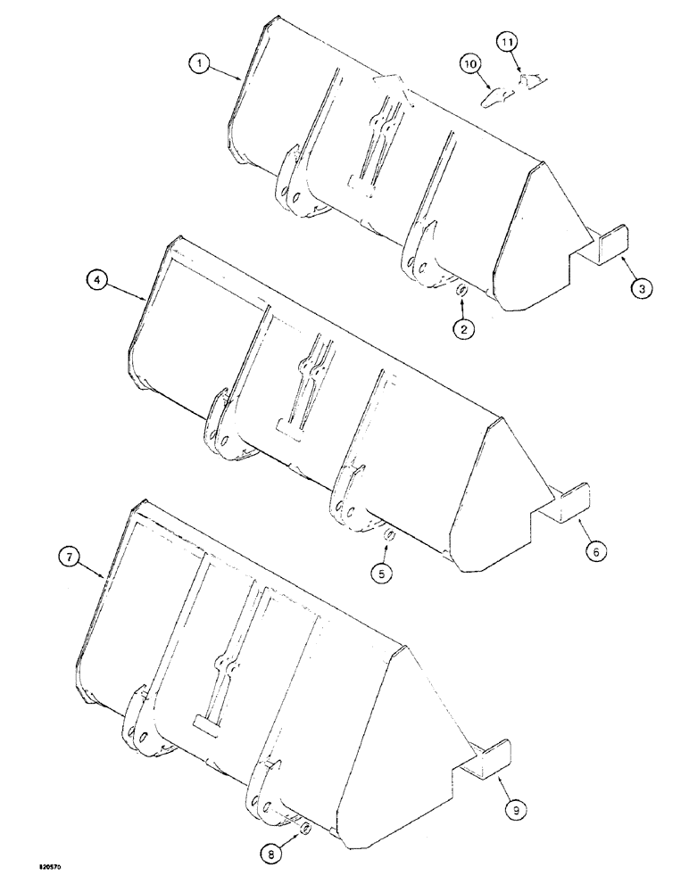 Схема запчастей Case W4 - (172) - LOADER BUCKETS AND BUCKET TEETH, LOADER BUCKETS, BUCKET TEETH (09) - CHASSIS/ATTACHMENTS