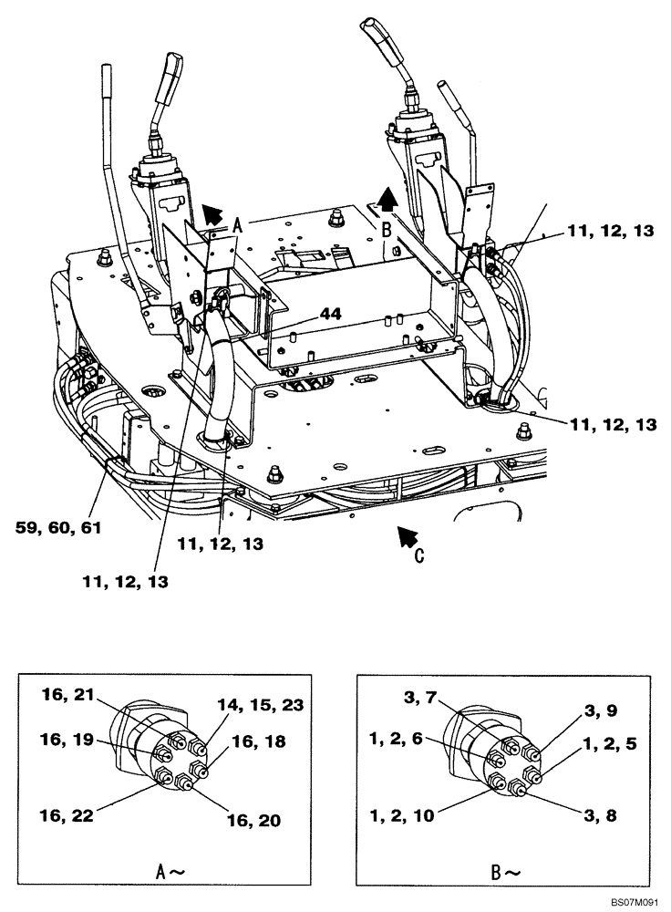 Схема запчастей Case CX135SR - (08-36) - PILOT CONTROL LINES - MODELS WITH CONTROL SELECTOR VALVE (08) - HYDRAULICS