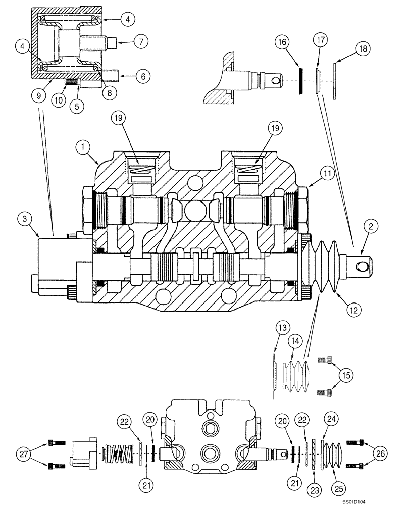 Схема запчастей Case 585G - (08-20) - VALVE SECTION - SIDE SHIFT AND AUXILIARY (08) - HYDRAULICS