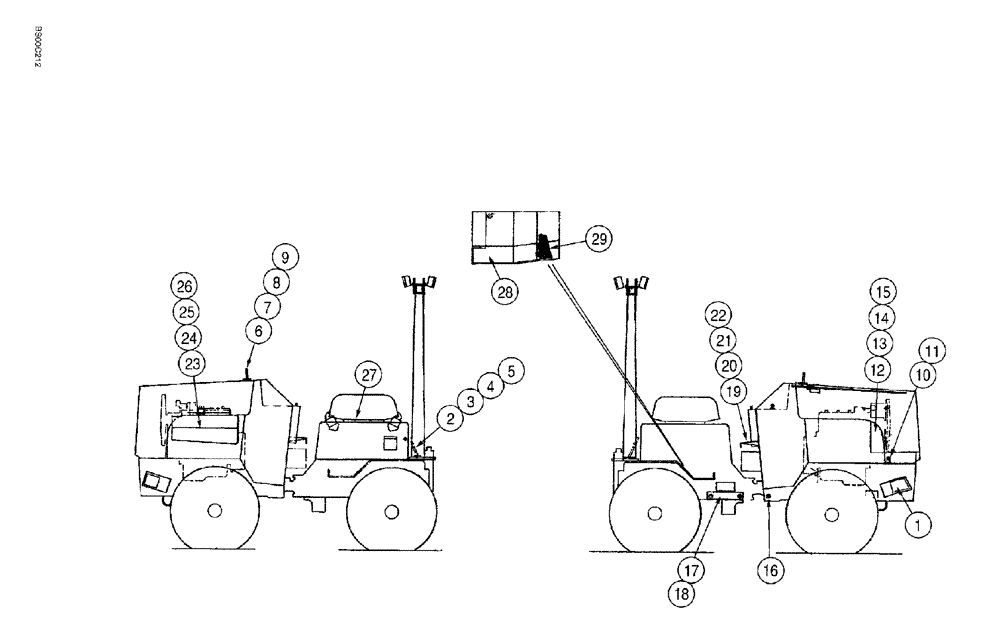 Схема запчастей Case MAXI-SNEAKER - (09-05A) - LIFT HOOKS, ASSIST HANDLE, GUARDS & LOCKING FUEL CAP, ENG UNIT ONLY - MAXI SNEAKER SERIES C TRENCHER (09) - CHASSIS/ATTACHMENTS