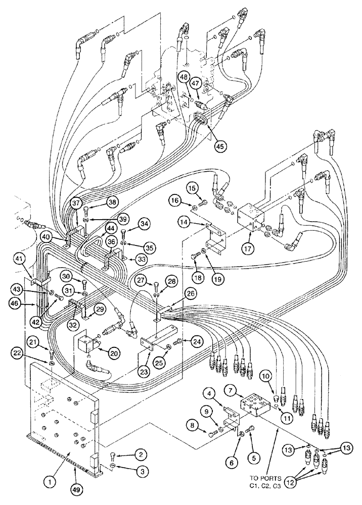 Схема запчастей Case 9050B - (8-028) - CONTROL COMPONENT MOUNTING AND HOSE SUPPORTS (08) - HYDRAULICS