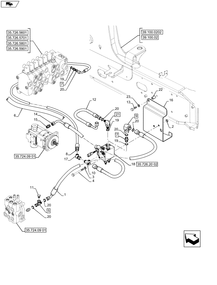 Схема запчастей Case 580SN - (35.726.20[01]) - VAR - X20233X - HYDRAULICS - HEAVY LIFT (PILOT CONTROL) (35) - HYDRAULIC SYSTEMS