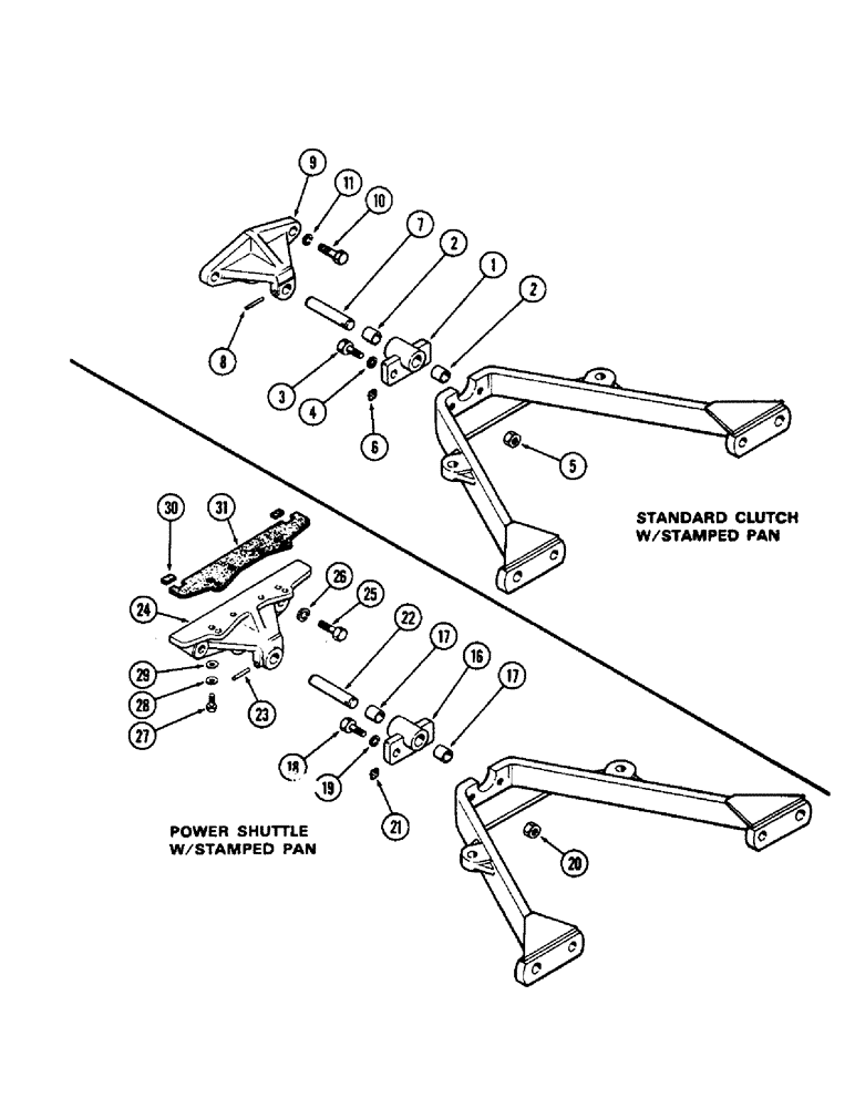 Схема запчастей Case 580 - (123C) - FRONT AXLE, REAR RADIUS ROD PIVOT, STANDARD CLUTCH W/STAMPED PAN (25) - FRONT AXLE SYSTEM