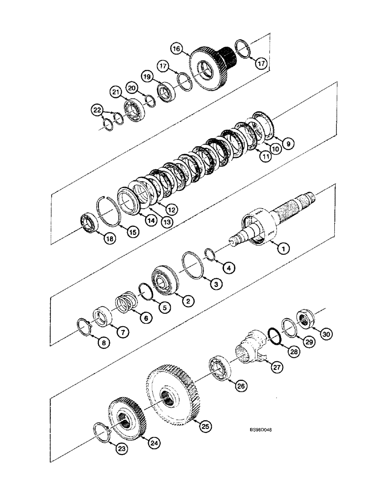 Схема запчастей Case 590SL - (6-140) - CLARK POWERSHIFT TRANSMISSION ASSEMBLY, CLUTCH AND PINIONS, SECOND GEAR (06) - POWER TRAIN