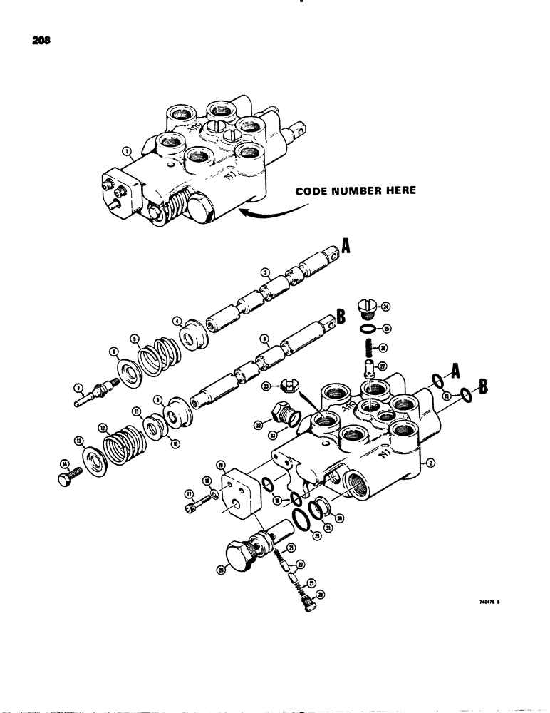 Схема запчастей Case 1845 - (208) - TWO SPOOL VALVES, CESSNA NO. 30572 - AAD AND 30572 - AAH (35) - HYDRAULIC SYSTEMS
