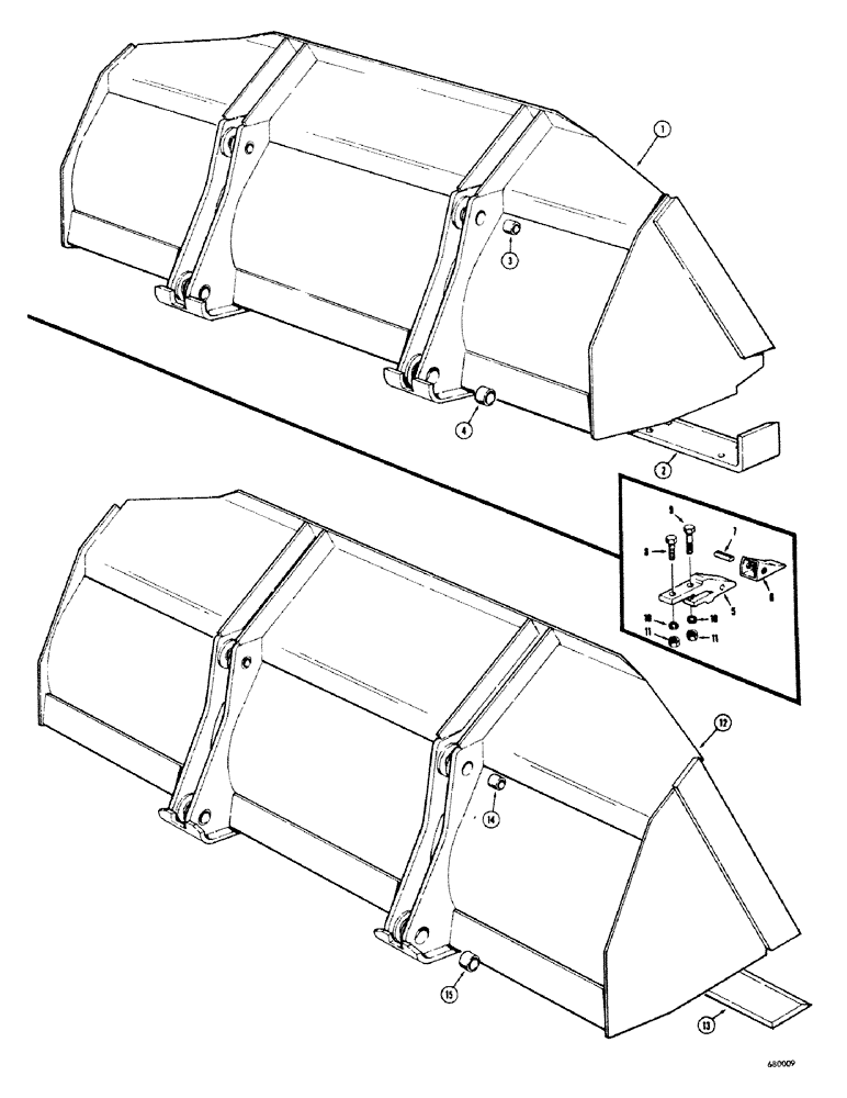 Схема запчастей Case 680CK - (154) - LOADER BUCKETS (OPTIONAL TYPES), 1-1/4 CUBIC YARD LOADER BUCKET (MACHINERY ITEM) (82) - FRONT LOADER & BUCKET