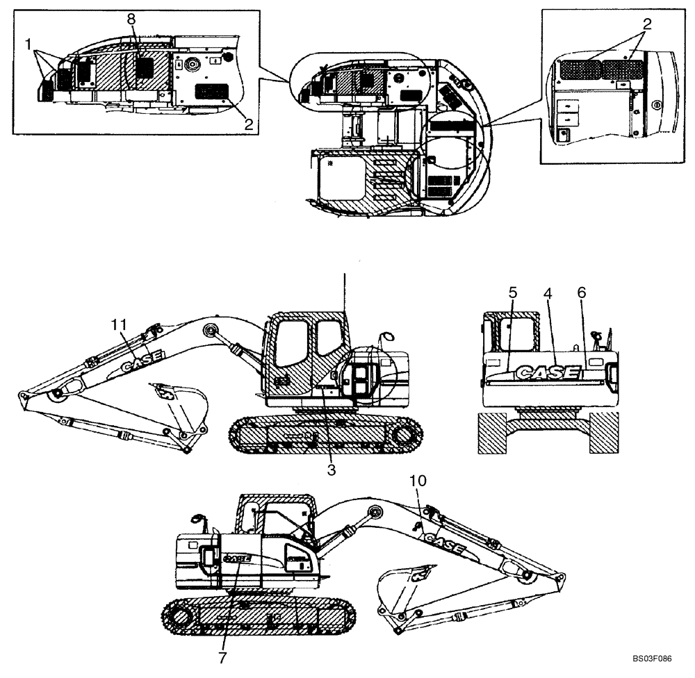 Схема запчастей Case CX135SR - (09-57) - DECALS (09) - CHASSIS/ATTACHMENTS