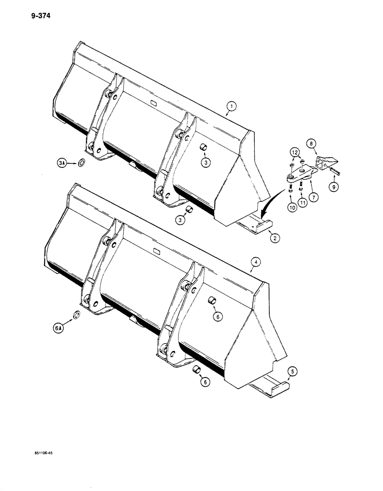 Схема запчастей Case 680K - (9-374) - LOADER BUCKETS (09) - CHASSIS/ATTACHMENTS