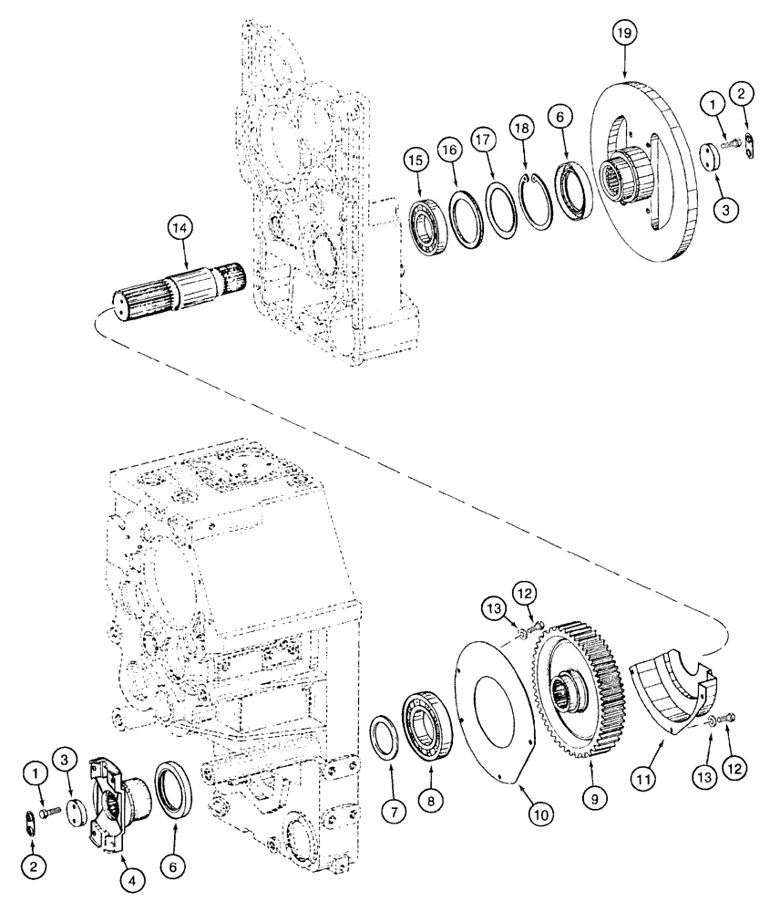 Схема запчастей Case 921B - (6-028) - TRANSMISSION ASSEMBLY - OUTPUT SHAFT AND GEAR (06) - POWER TRAIN