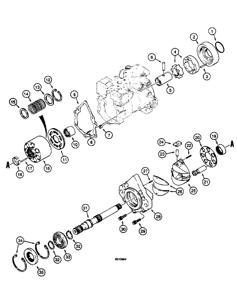 Схема запчастей Case 660 - (6-14) - TANDEM PUMP - H673751, FRONT DRIVE PUMP, CYLINDER BLOCK AND SHAFT (06) - POWER TRAIN