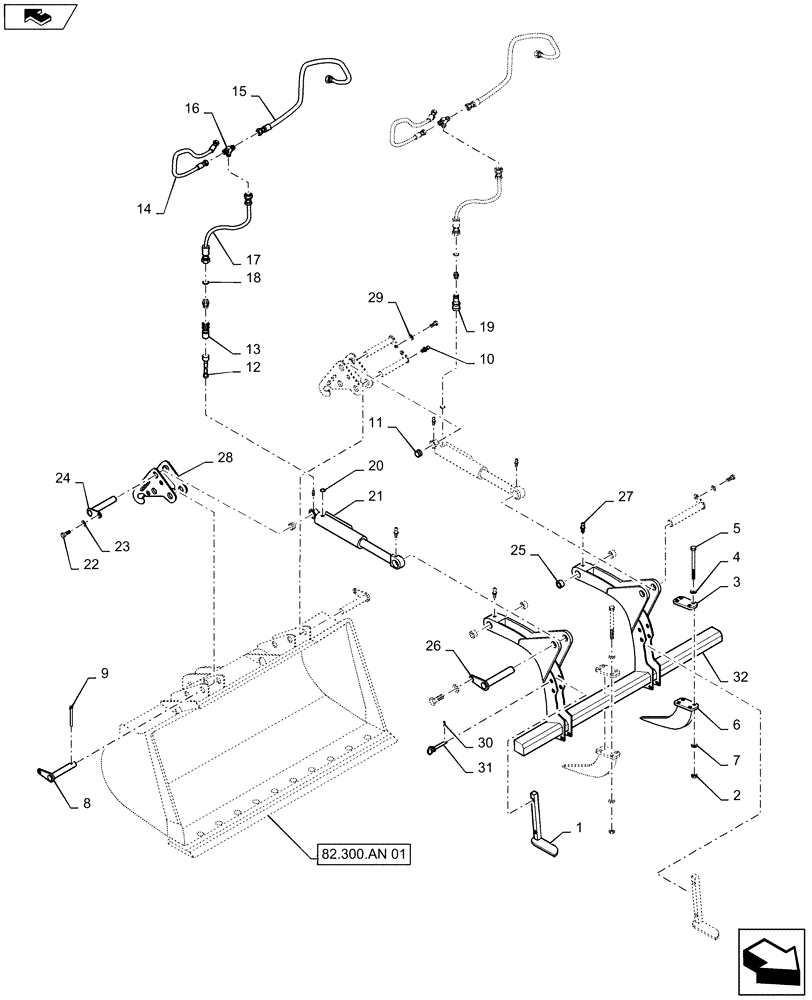Схема запчастей Case 721F - (82.100.05) - LOADER BUCKET - WITH TINES, AND SKID PADS (82) - FRONT LOADER & BUCKET