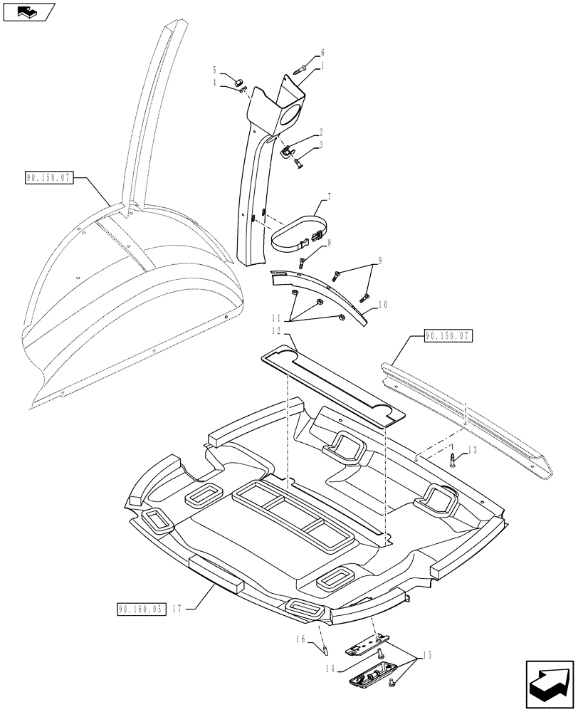 Схема запчастей Case 580SN - (90.160.04[01]) - VAR - X05021X - CAB - INTERIOR (90) - PLATFORM, CAB, BODYWORK AND DECALS