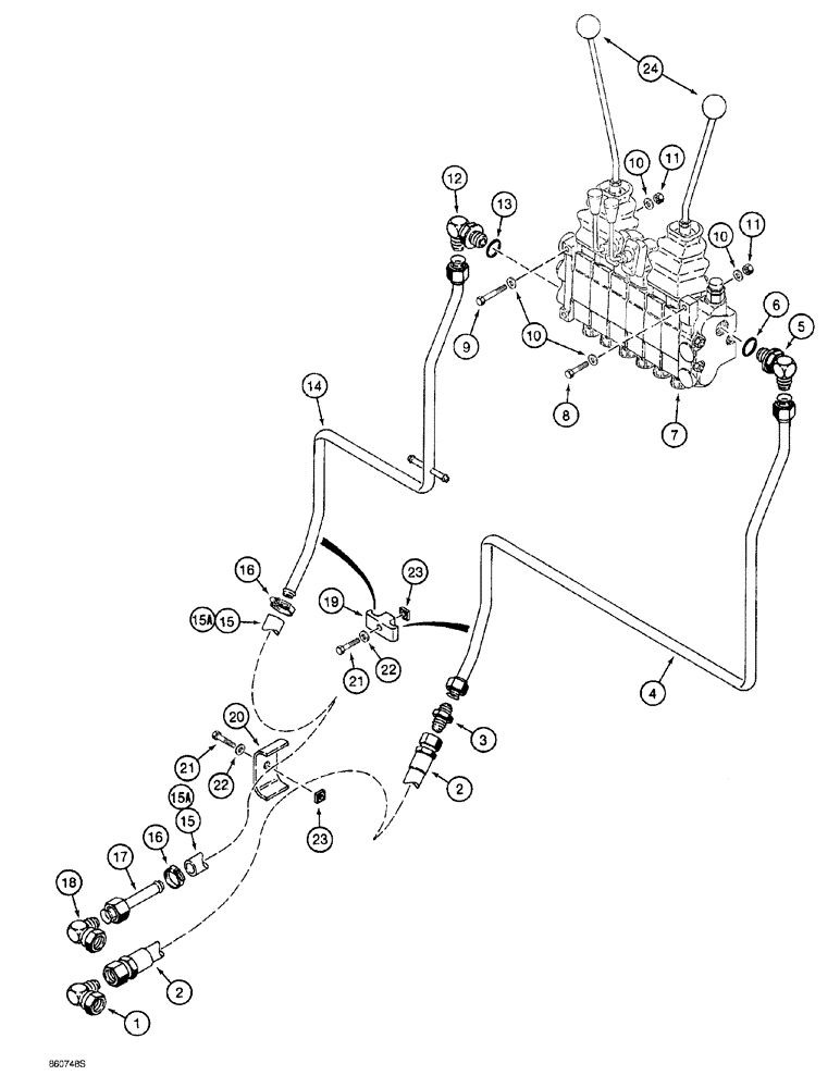 Схема запчастей Case 760 - (08-040) - BACKHOE SUPPLY AND RETURN LINES, CONTROL VALVE AND MOUNTING (35) - HYDRAULIC SYSTEMS