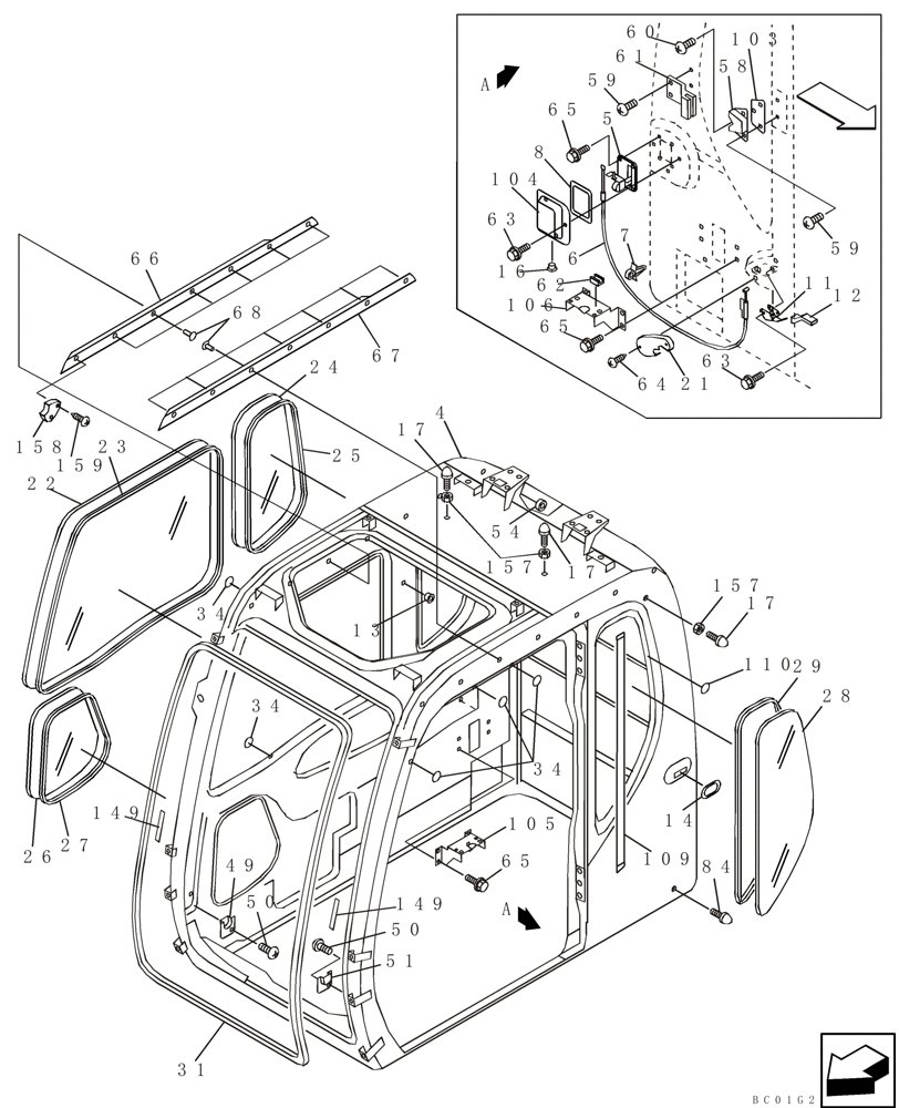 Схема запчастей Case CX130 - (09-31) - CAB - GLASS (09) - CHASSIS