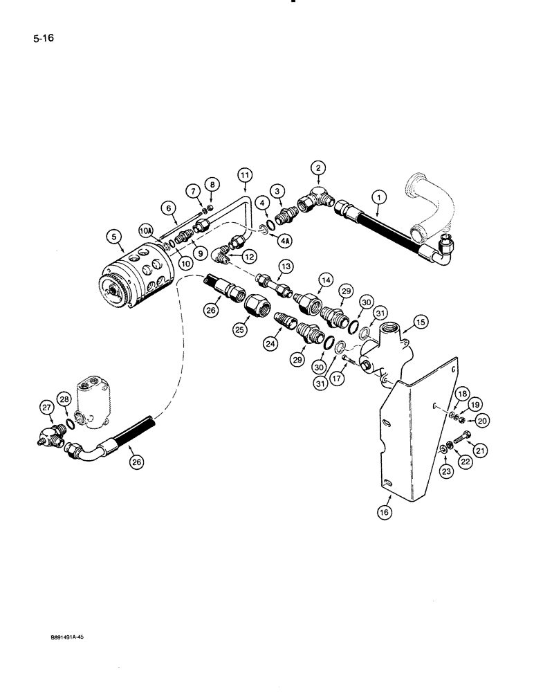 Схема запчастей Case 821 - (5-016) - AUXILIARY STEERING HYDRAULIC CIRCUIT AUXILIARY STEERING HYDRAULIC CIRCUIT PRIOR TO P.I.N. JAK0024165 (05) - STEERING