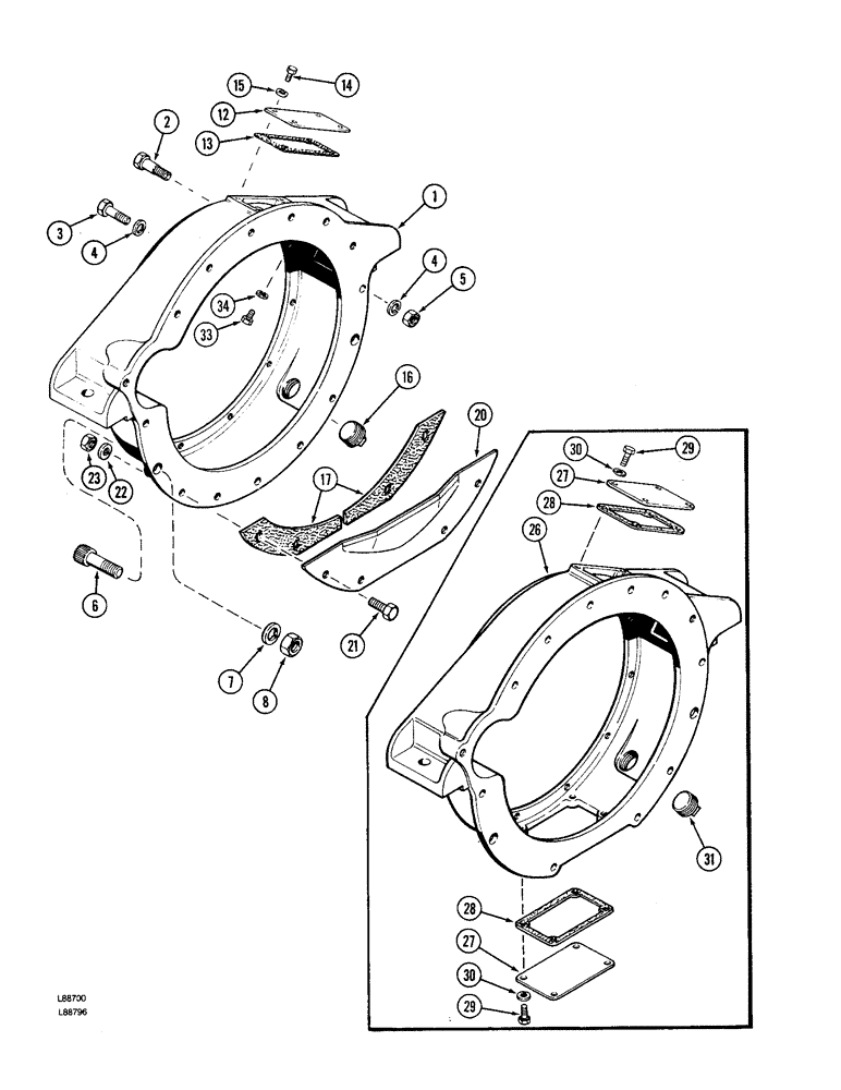 Схема запчастей Case W36 - (2-34) - FLYWHEEL HOUSING, 504BDTI ENGINE (02) - ENGINE