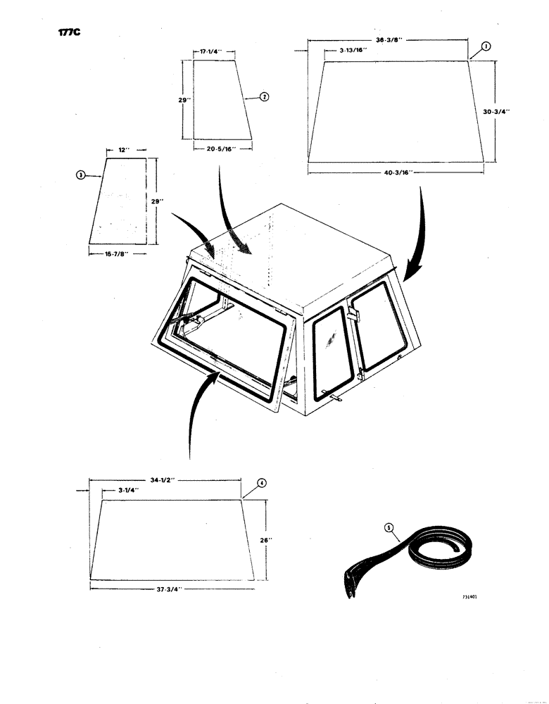 Схема запчастей Case W24B - (177C) - GLASS AND MOLDING, L50581 OPERATORS CAB (09) - CHASSIS