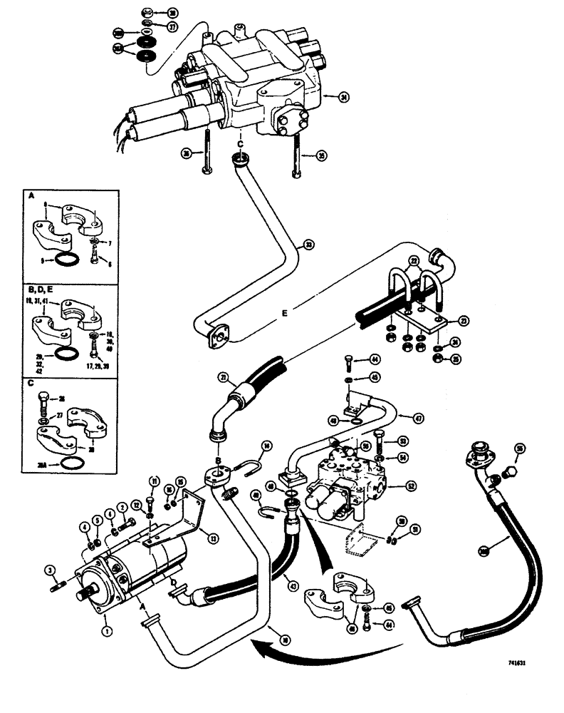 Схема запчастей Case W26B - (362) - LOADER AND STEERING PRIMARY HYDRAULICS CIRCUIT PUMP TO VALVES WITHOUT DEMAND VALVE (05) - STEERING