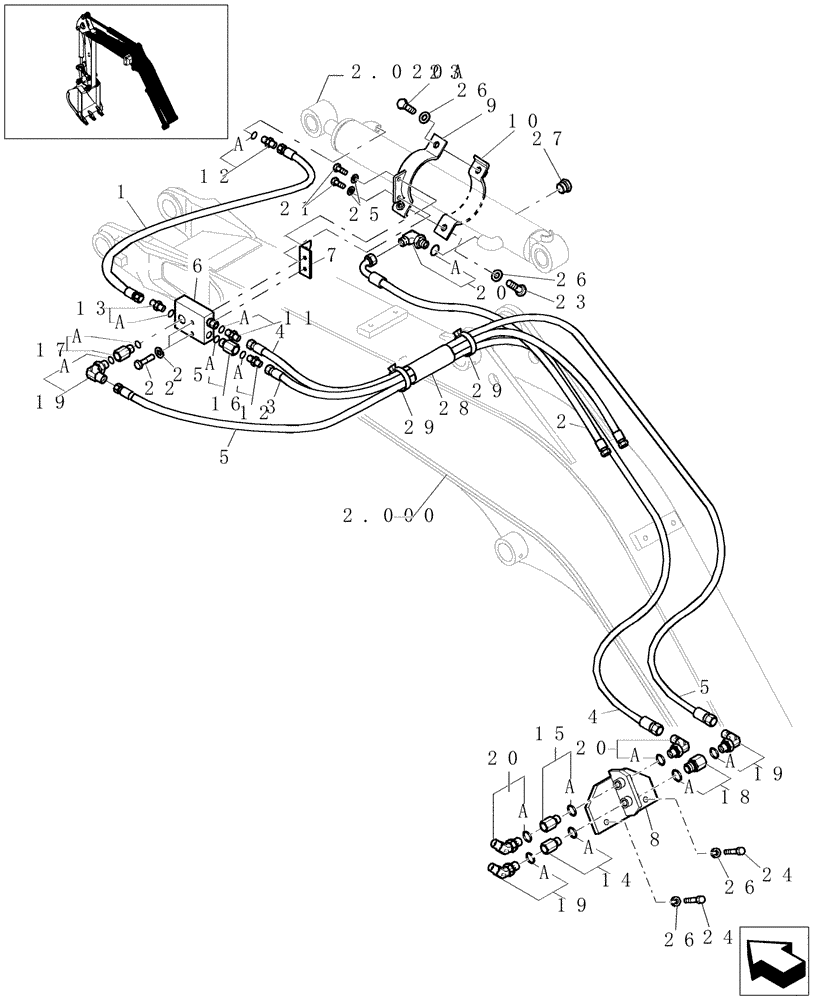 Схема запчастей Case CX20B - (5.0088[03]) - ARM CYLINDER HYD LINES (SAFETY VALVE) - 747940070, 747940080 (35) - HYDRAULIC SYSTEMS