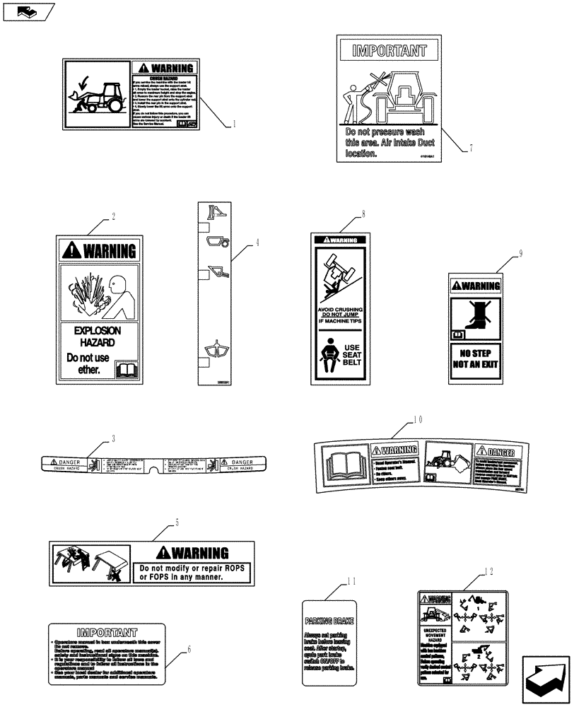 Схема запчастей Case 580SN - (90.108.07) - VAR - 423056, 747882, 747883, X47086X - DECALS (90) - PLATFORM, CAB, BODYWORK AND DECALS