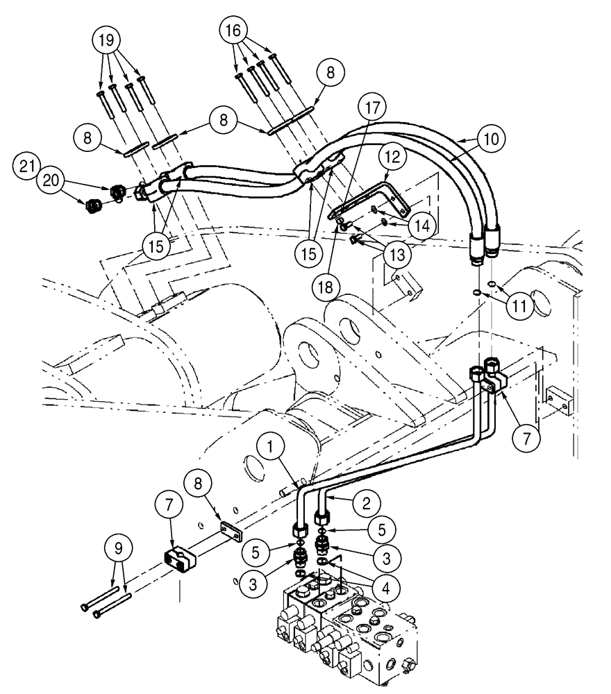 Схема запчастей Case 621D - (08-08) - HYDRAULICS - LOADER AUXILIARY, Z-BAR LOADER, THREE SPOOL (08) - HYDRAULICS