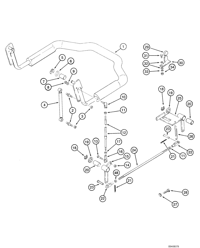 Схема запчастей Case 1840 - (07-03B) - PARKING LATCH - SEAT BAR, SINGLE (EUROPE), JAF0272628 - (07) - BRAKES