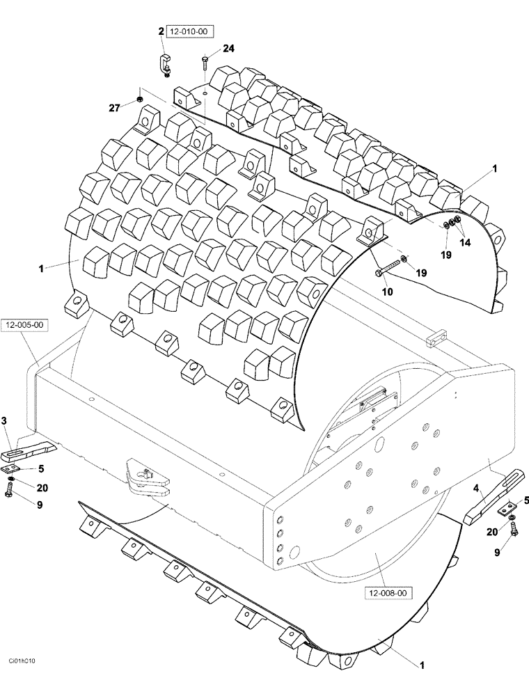 Схема запчастей Case SR20 - (12-009-00[01]) - ADAPTING THE DRUM FOR TAMPING COMPACTION (12) - Chassis/Attachments