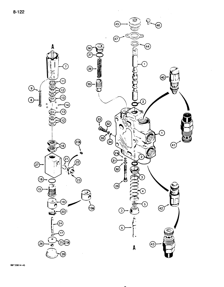 Схема запчастей Case 855D - (8-122) - S300429 AND D88764 LOADER BUCKET SECTIONS (08) - HYDRAULICS