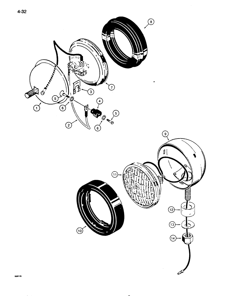 Схема запчастей Case 850D - (4-32) - INCANDESCENT LAMP ASSEMBLIES, L45149 & R51415 HEAD LAMPS (04) - ELECTRICAL SYSTEMS