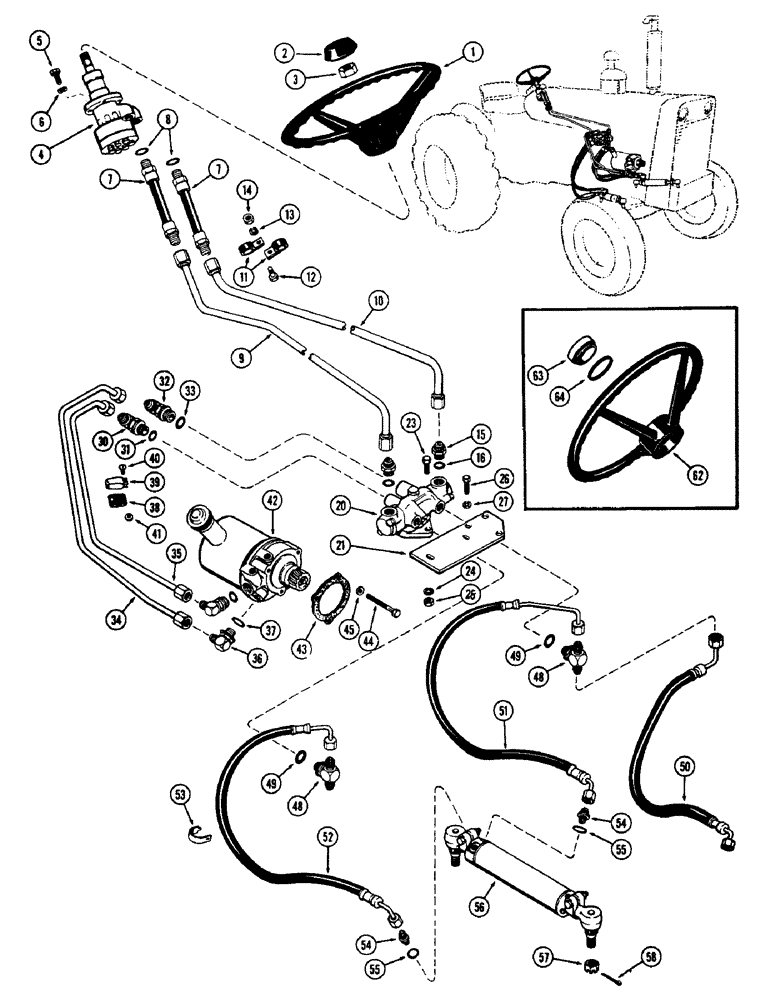 Схема запчастей Case 580 - (126) - STEERING SYSTEM, HYDROSTATIC STEERING, 1ST USED TRAC. S/N. 8675938 (41) - STEERING