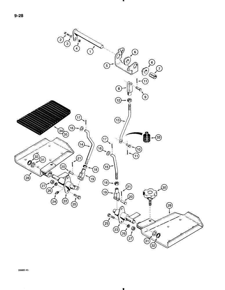 Схема запчастей Case 580K - (9-028) - BACKHOE CONTROLS W/ FOOT SWING, W/ NON-EXTENDABLE DIPPER USED ON MODELS W/ TILT BACKHOE CONTROLS (09) - CHASSIS/ATTACHMENTS