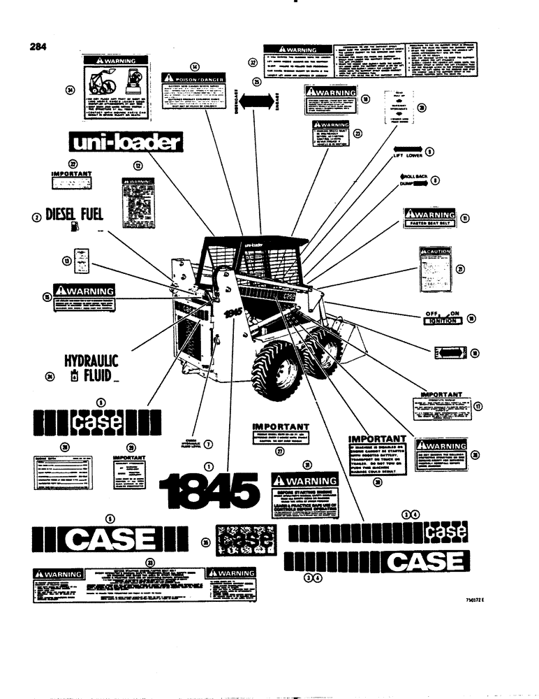 Схема запчастей Case 1845S - (284) - DECALS - DIESEL MODELS (90) - PLATFORM, CAB, BODYWORK AND DECALS