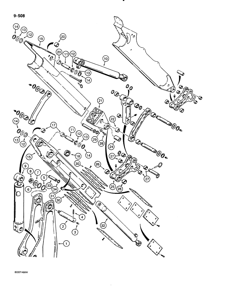 Схема запчастей Case 580K - (09-508) - EXTENDABLE DIPPER, TWO-PIECE OUTER MEMBER, TRACTOR P.I.N. JJG0012415 AND AFTER (09) - CHASSIS/ATTACHMENTS