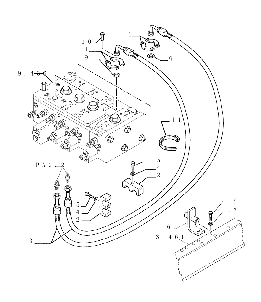 Схема запчастей Case 1850K LT - (3.440[01]) - LIFT CYLINDERS PIPING (07) - HYDRAULIC SYSTEM/FRAME