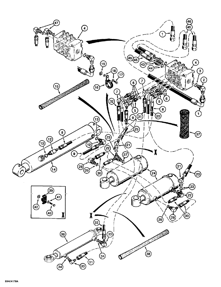 Схема запчастей Case 860 - (8-100) - PLOW HYDRAULIC CIRCUIT - PLOW SUPPLY AND RETURN LINES FROM REAR BULKHEAD PLATE (08) - HYDRAULICS