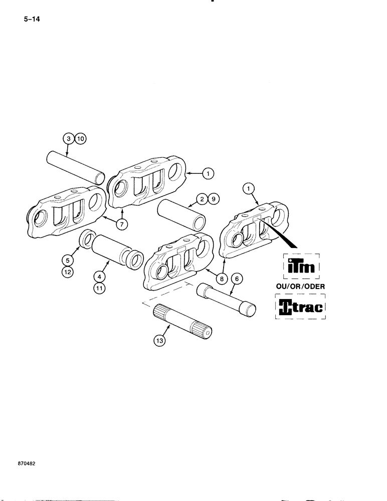 Схема запчастей Case 888 - (5-014) - TRACK CHAIN, LINKS, AND PINS (11) - TRACKS/STEERING