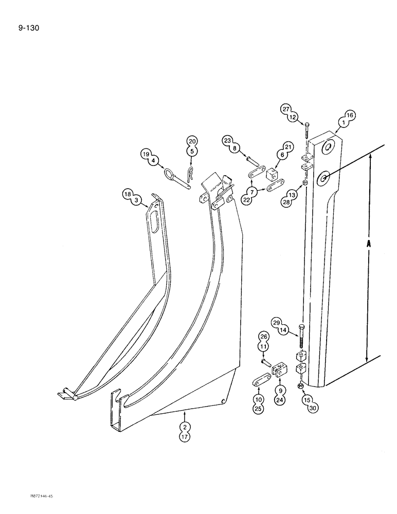Схема запчастей Case 360 - (9-130) - ADV. ANGLE ("A" TYPE) PLOW BLADES & 10:1 CHUTES - SWIVEL HINGE, 24 & 30 IN. COVER, 2 IN. WIDE BLADE (09) - CHASSIS/ATTACHMENTS