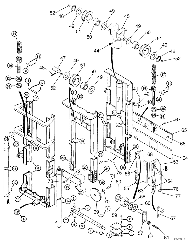 Схема запчастей Case 586E - (9-110) - 6.4 M (21 FOOT) FREE LIFT MAST FOR 586E, WITH 31 DEGREE FORWARD MAST TILT (09) - CHASSIS/ATTACHMENTS