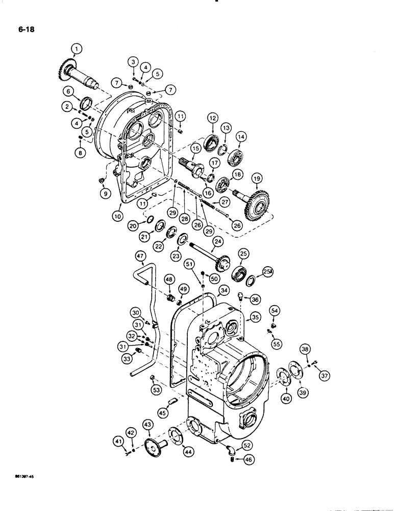 Схема запчастей Case W18B - (6-18) - TRANSMISSION, TORQUE CONVERTER HOUSING, GEARS, AND TRANSMISSION HOUSING (06) - POWER TRAIN