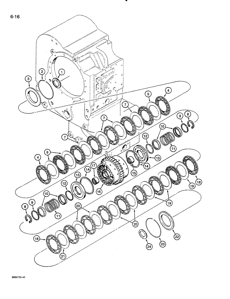 Схема запчастей Case 821 - (6-016) - TRANSMISSION ASSEMBLY, FORWARD AND LOW CLUTCH PACK, PRIOR TO P.I.N. JAK0024165 (06) - POWER TRAIN